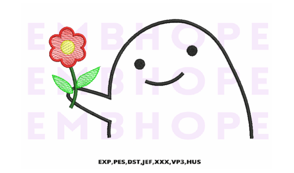 Smiling Face Holding Flower: A Delightful Embroidery Design